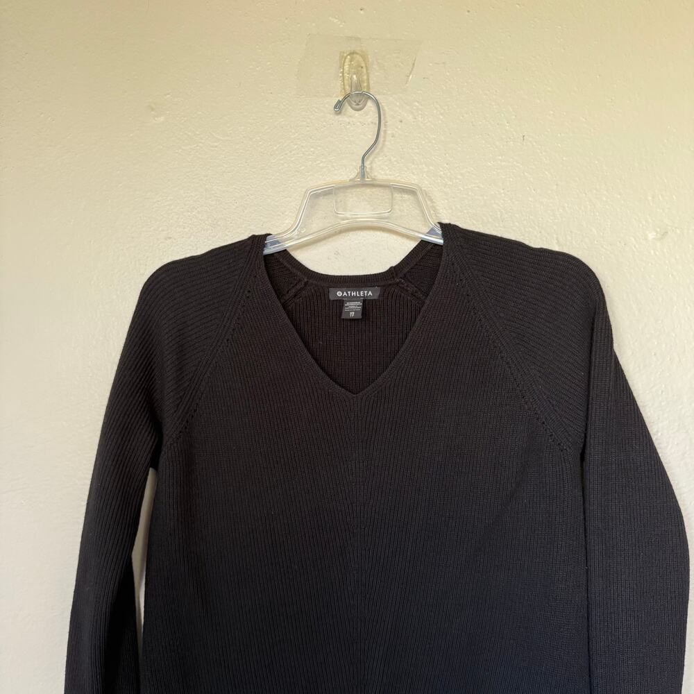 Athleta Black V Neck Ribbed long sleeves top size XS/P - Picture 3 of 8